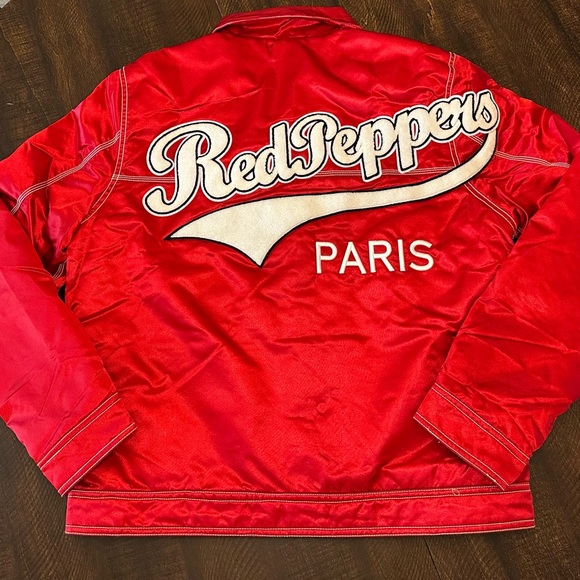 SD Sport Red Peppers Satin Men’s Trucker Full Snap Jacket-Size Large Jackets & Coats